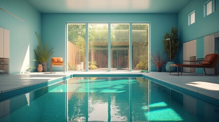 Swimming pool at home, Bright color. Generative Ai