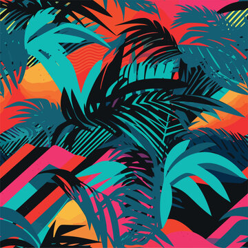 Seamless Colorful Hawaii Palms Pattern. Seamless pattern of Hawaii Palms in colorful style. Add color to your digital project with our pattern!
