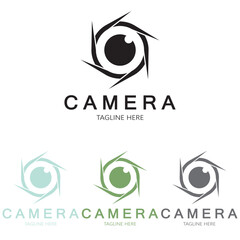 photography camera logo icon vector design template isolated on black background