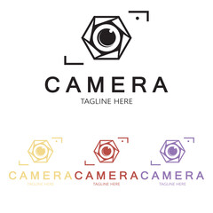photography camera logo icon vector design template isolated on black background