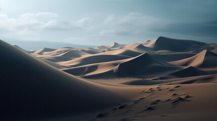Fototapeta na wymiar Beautiful sunset over the desert sand dunes. Generative ai