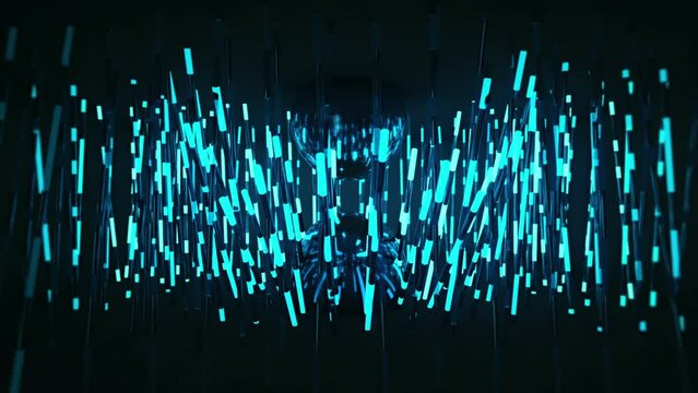 Neon tubes growing from the ground, pulsating in blue light in chaser mode, seamless VJ Loop