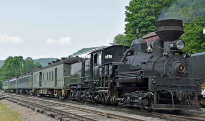 Fototapeta na wymiar Passenger train at Cass, WV on the Cass Scenic Railroad