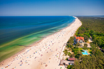 Aerial landscape of the summer beach in Leba at Baltic Sea, Poland.