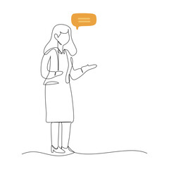 continuous line drawing of a woman talking on the phone. Vector illustration for business communication