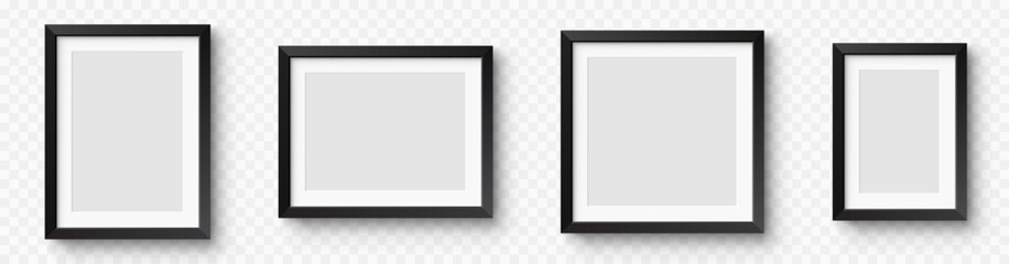 Obraz premium Realistic picture frame set. Collection mockup wall photo frames. Picture frames set with shadow. Photo frame with black borders - stock vector.