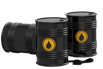 Three black oil barrel isolated on white background