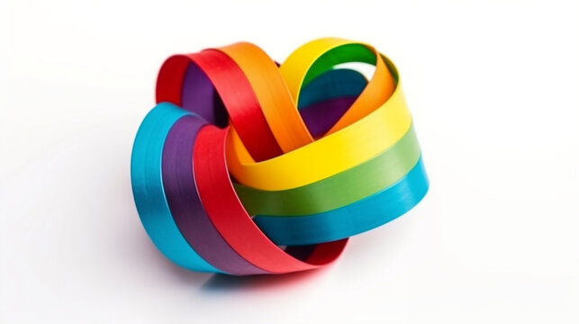 LGBT rainbow ribbon in the shape of heart. Pride tape symbol. Isolated on a white background. Generative ai.