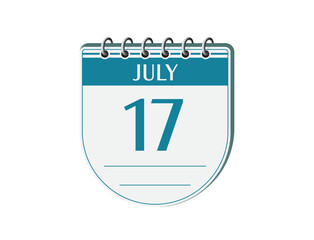 17 july round retro calendar page vector. 3d one day calendar, date appointment, business planner, event reminder illustration. Abstract three dimensional daily date calendar. 
