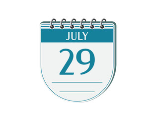 29 july round retro calendar page vector. 3d one day calendar, date appointment, business planner, event reminder illustration. Abstract three dimensional daily date calendar. 