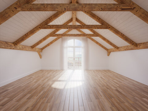 Pi&egrave;ce vide en sous pente. Rendu 3D