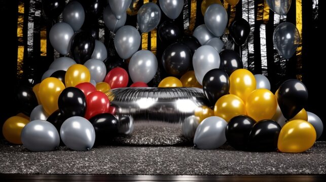 gold black and silver balls on the background