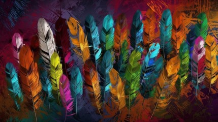 colorful feathers background HD 8K wallpaper Stock Photographic Image