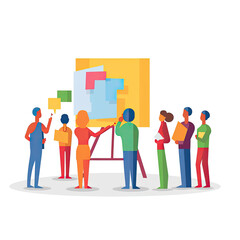Fototapeta premium Artistic representation of staff training, flat icon, White background, Shadowless, Depth, Perspective, Object rendering, Solid objects, No shadows