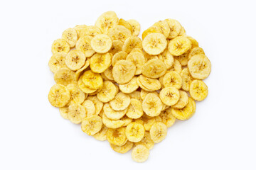 Banana slice chips on white background. © Bowonpat