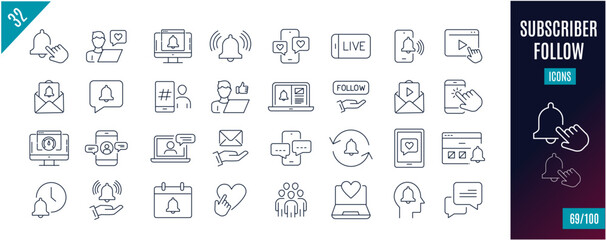 Best collection subscriber line icons. Follower, like