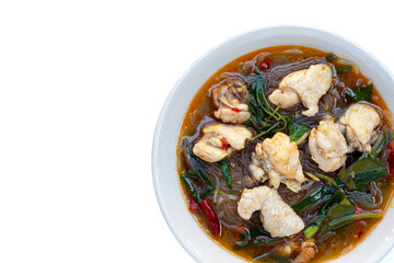 Spicy chicken soup with vermicelli or glass noodle