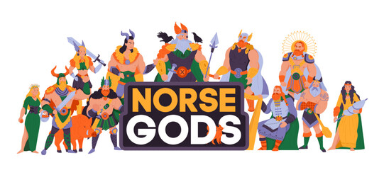 Obraz na płótnie Canvas Norse Gods Cartoon Illustration