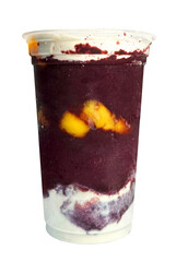 Brazilian frozen açaí in a plastic cup isolated