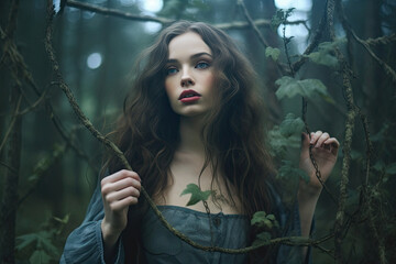 Beautiful witch in the forest