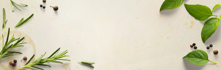 art cooking banner background; Italian herbs for home recipe