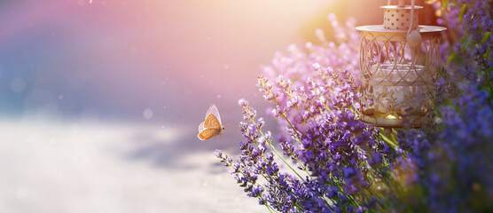 art Summer nature background  beautiful garden with lavender flowers © Konstiantyn