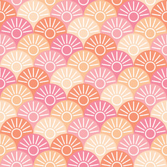 Pastel Pink and Peach Sunrise Scale Geometric Abstract  Seamless Vector Repeat Pattern