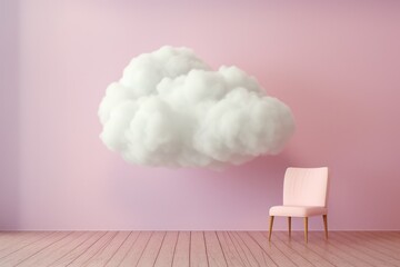 A minimalist white chair against a dreamy cloudy background