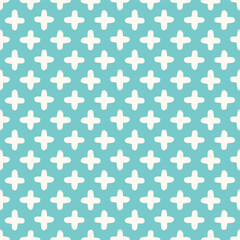 Pastel Blue Plus Lattice Hand Drawn Motif Seamless Vector Repeat Pattern