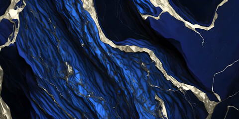 Blue layered marble stone with gold vein. Wallpaper background. generative AI