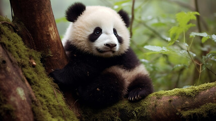 Obraz na płótnie Canvas Cute panda in the jungle. Ai generative.