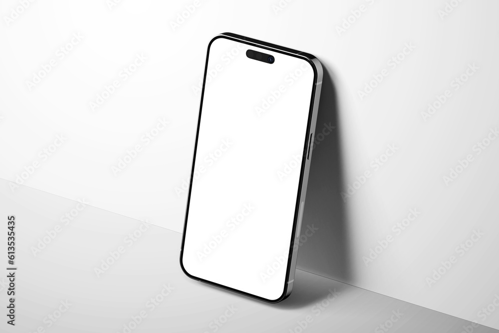 Poster realistic mobile smartphone pro max gadget device with blank empty display screen mockup in modern m