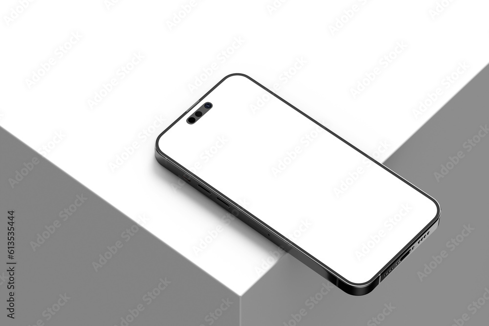 Poster modern composition mobile phone pro gadget device with blank empty digital screen realistic mockup i