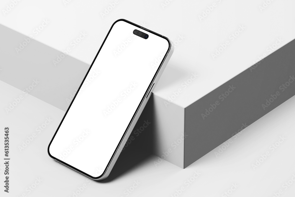 Poster mobile phone 14 gadget device with blank empty display digital screen realistic mockup in modern min