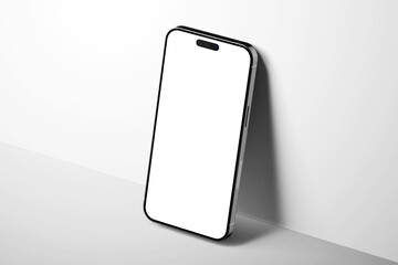 realistic mobile smartphone pro max gadget device with blank empty display screen mockup in modern minimal scene isolated in white background 3d render illustration