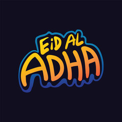 Eid al Adha colorful vector typography and lettering logo design to celebrate Muslim religious holiday worldwide. Eid Mubarak vector illustration, banner, template, greeting card.