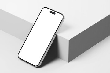 mobile phone 14 gadget device with blank empty display digital screen realistic mockup in modern minimal scene isolated in white background 3d render illustration