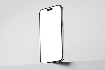 realistic mobile cellphone gadget device with blank empty display screen mockup in modern minimal scene isolated in white studio background 3d render illustration