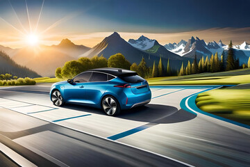 Fototapeta premium electric vehicles plugged into charging stations