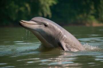 Fototapeta premium Dolphin in the river jumping out of the water. pink dolphin