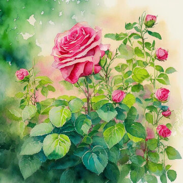Beautiful pink roses garden. Spring flower background, pink rores bush.