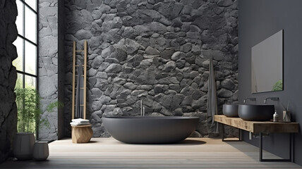 Modern luxury bathroom interior design with panelling wall. Generative Ai