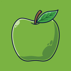 Green Apple Fruit Cartoon Vector Icon Illustration. Food Fruit Icon Concept Isolated Premium Vector. Flat Cartoon Style Suitable for Web Landing Page, Banner, Sticker, Background