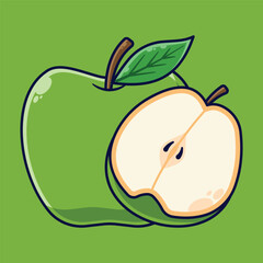 Green Apple Fruit Cartoon Vector Icon Illustration. Food Fruit Icon Concept Isolated Premium Vector. Flat Cartoon Style Suitable for Web Landing Page, Banner, Sticker, Background