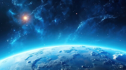 Blue planet and blue stars space 