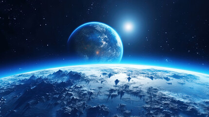Blue planet and blue stars space 