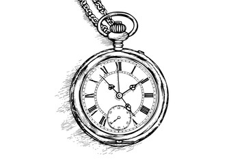 Antique pocket watch vintage engraved hand drawn vector illustration
