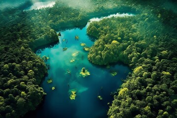 Naklejka na ściany i meble Amazon Rainforest in Deep Amazonas - shot from drone - Brazil 
