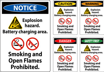 Danger Sign Explosion Hazard, Battery Charging Area, Smoking And Open Flames Prohibited