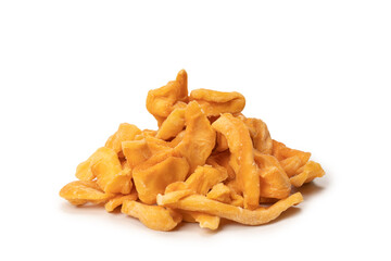 Dried melon slices isolated on a white background.